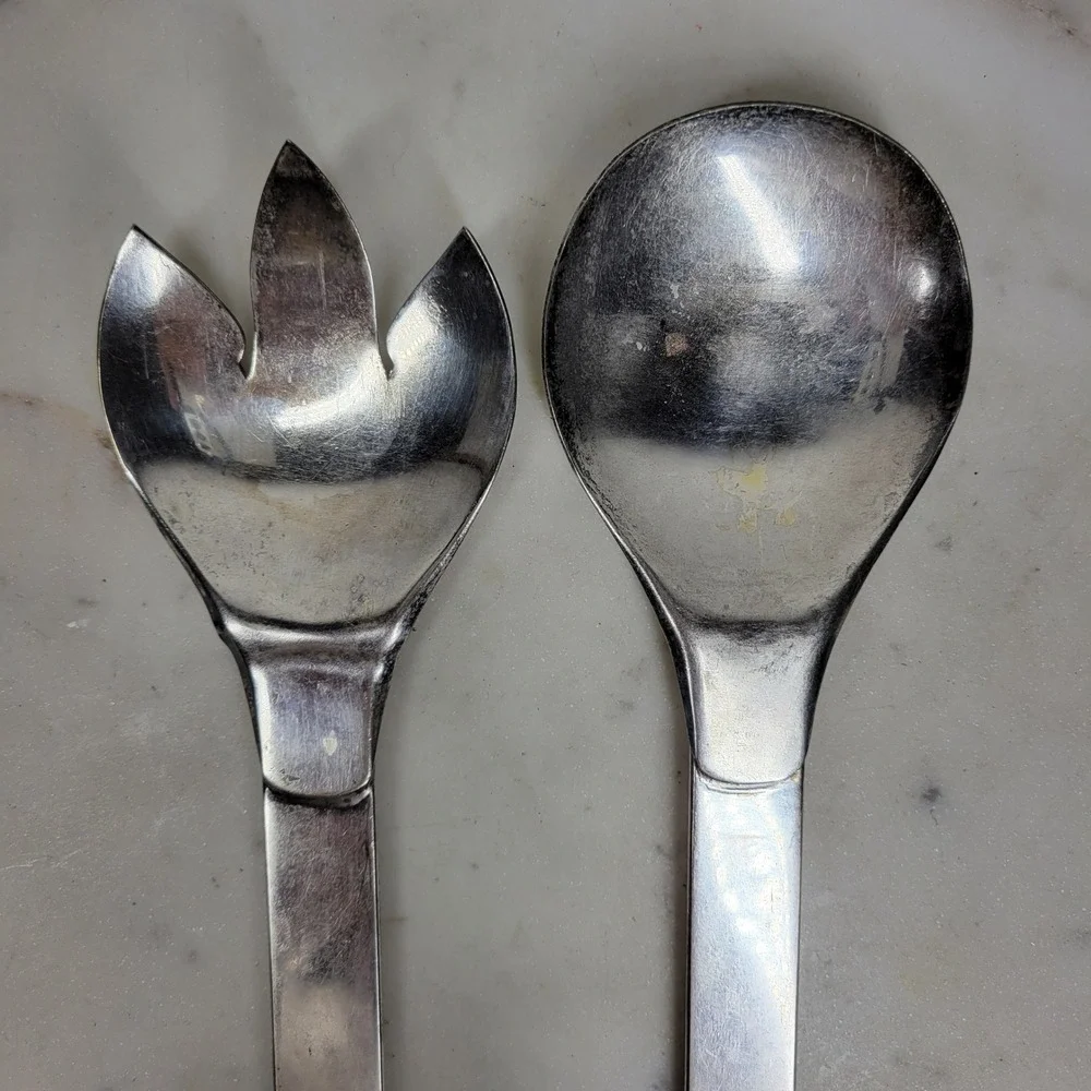 VTG Napier Salad Tongs Silver Plate Spoon Fork Serving Set MCM Minimalist 2 Pcs